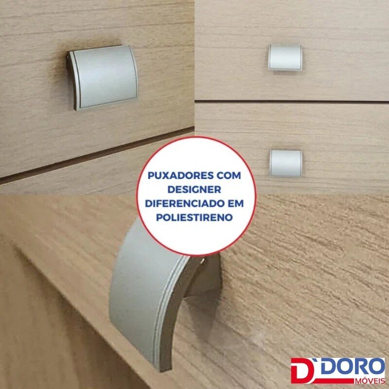 Guarda-roupa Casal 2,20m Titanium Branco Ripado 2 Portas 6 Gavetas 100% MDF com 1 Espelho - D Doro - Imagem 8