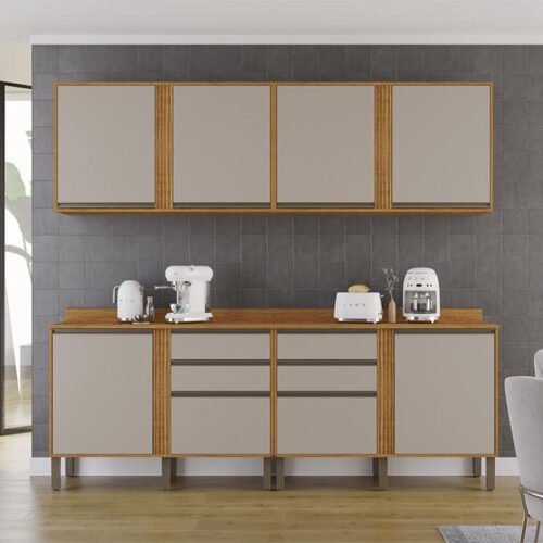 Cozinha 4 Peças Pérola Cinamomo/Off: 2 Balcões 1,20m + 2 Aéreos 1,20m - Sallêto