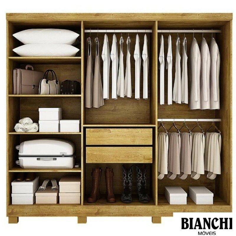 Guarda-roupa 1,80m Sergipe Nature/Off 6 Portas 2 Gavetas 100% MDF com Pés - Bianchi - Imagem 2