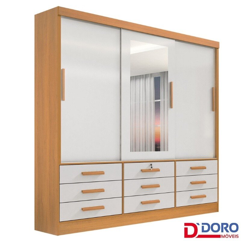 Guarda-roupa Casal 2,00m Meridian Cinamomo/Off 3 Portas 9 Gavetas - D Doro