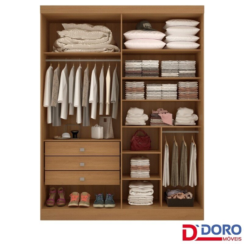 Guarda-roupa Casal 1,85m Da Vinci Plus Branco 4 Portas 3 Gavetas 100% MDF - D Doro - Imagem 2