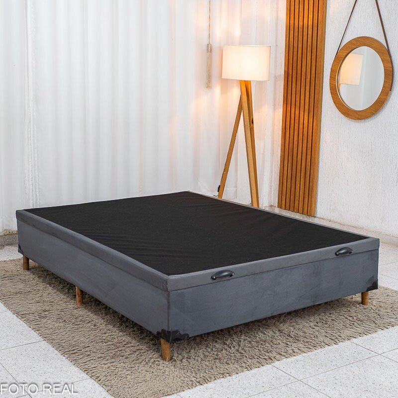 Base Box Baú Casal Carioca Sued Cinza Blindado 138x188x40 cm - Bioflex