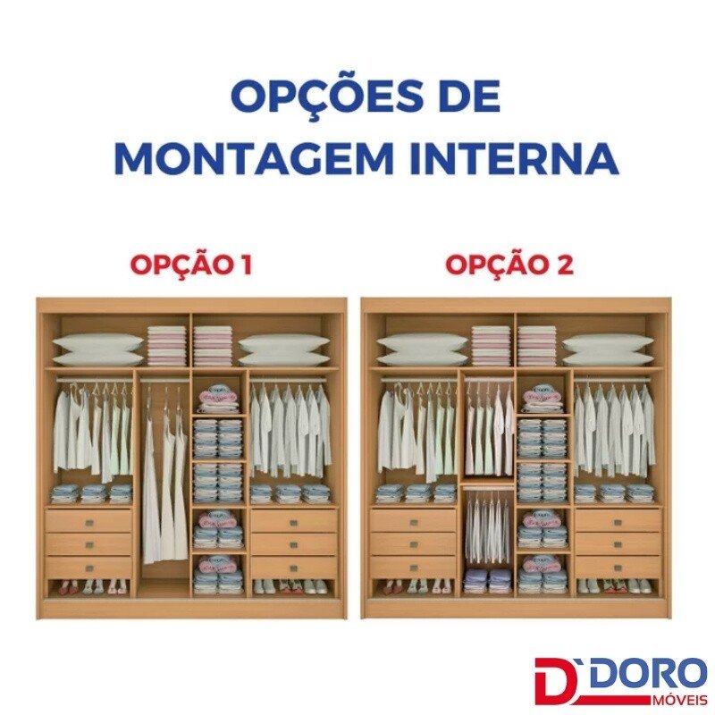 Guarda-roupa Casal 2,20m Titanium Branco Ripado 2 Portas 6 Gavetas 100% MDF com 1 Espelho - D Doro - Imagem 2