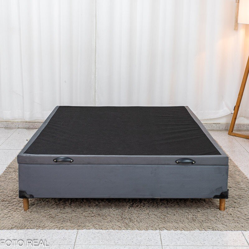 Base Box Baú Casal Carioca Sued Cinza Blindado 138x188x40 cm - Bioflex - Imagem 3