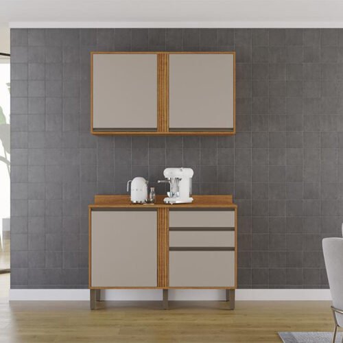 Balcão de Cozinha 1,20m Pérola Cinamomo/Off + Aéreo 1,20m Pérola Cinamomo/Off - Sallêto