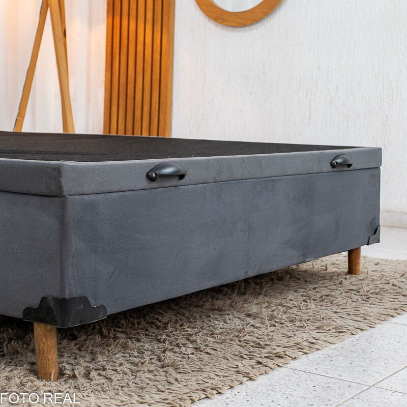 Base Box Baú Casal Carioca Sued Cinza Blindado 138x188x40 cm - Bioflex - Imagem 5
