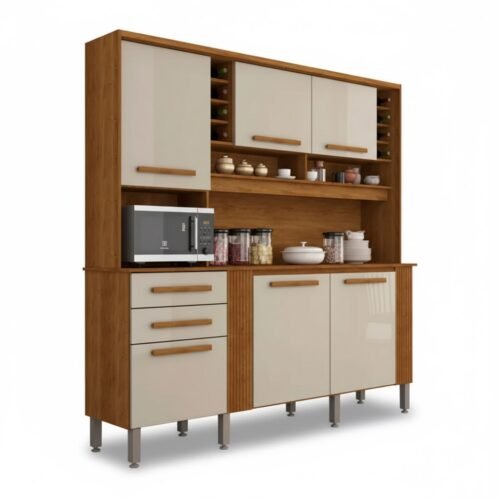 Armário de Cozinha 2,00m Catar Cinamomo/Off 6 Portas 2 Gavetas - Sallêto