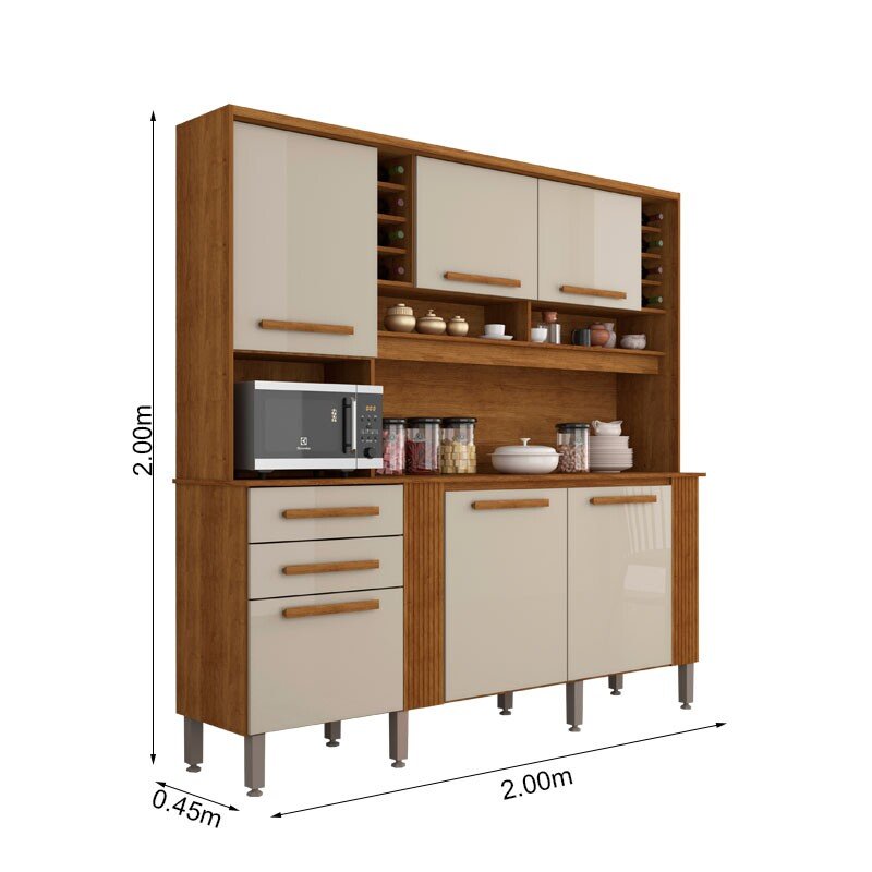 Armário de Cozinha 2,00m Catar Cinamomo/Off 6 Portas 2 Gavetas - Sallêto - Imagem 3