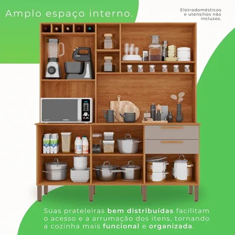 Armário de Cozinha 1,65m New Topázio Cinamomo/Off 6 Portas 2 Gavetas - Sallêto - Imagem 2