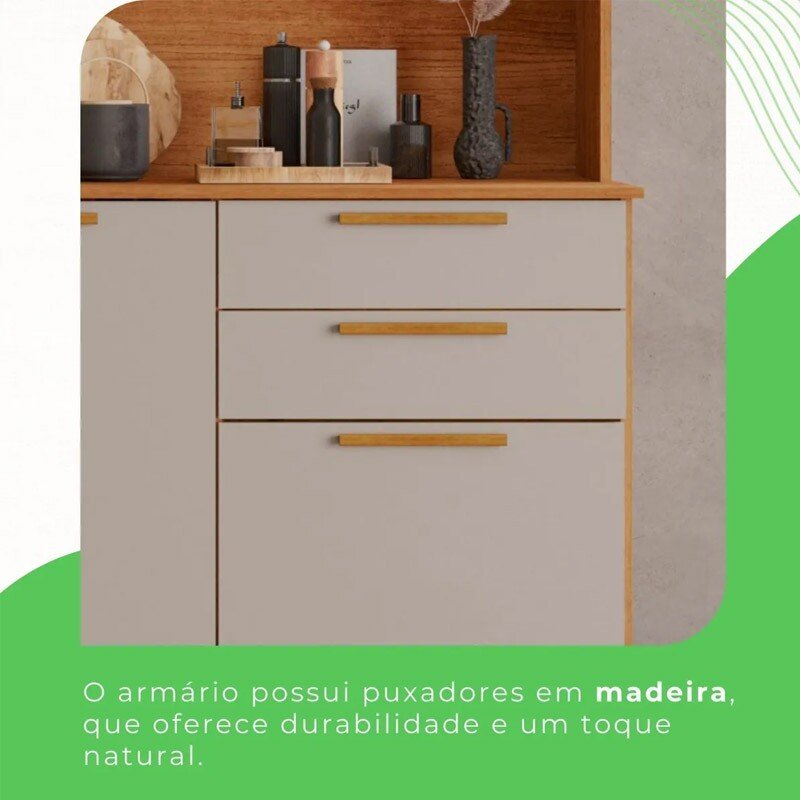 Armário de Cozinha 1,65m New Topázio Cinamomo/Off 6 Portas 2 Gavetas - Sallêto - Imagem 5