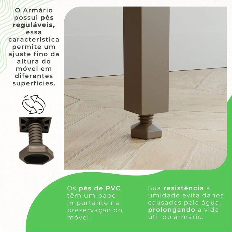 Armário de Cozinha 1,65m New Topázio Cinamomo/Off 6 Portas 2 Gavetas - Sallêto - Imagem 10
