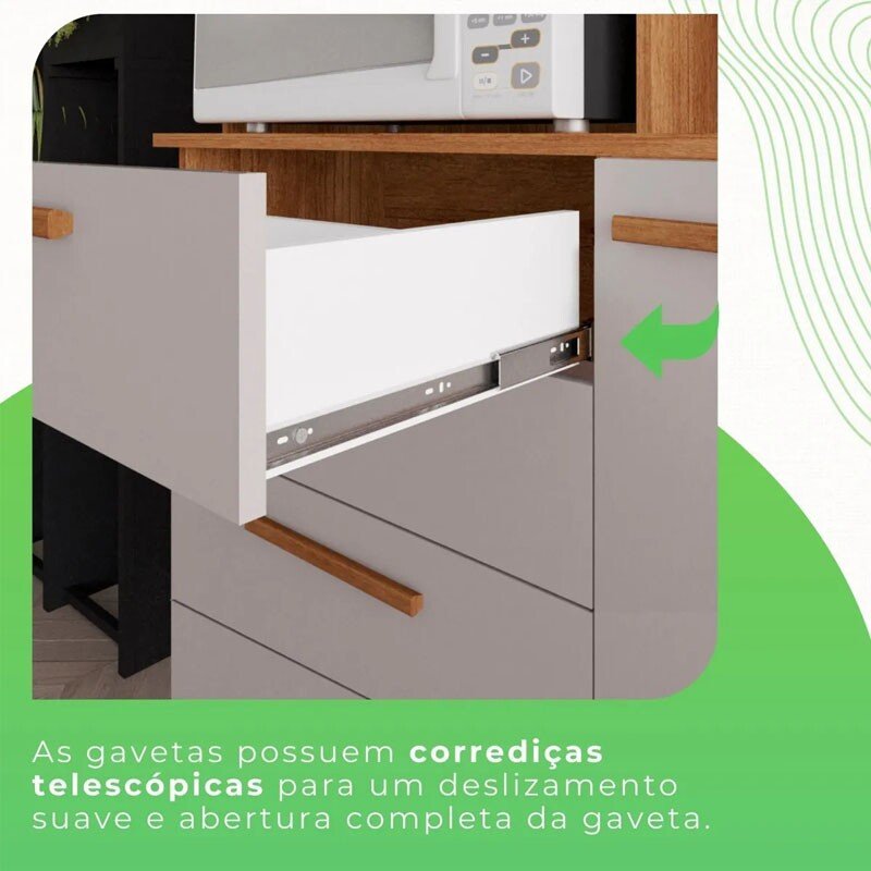 Armário de Cozinha 1,65m New Topázio Cinamomo/Off 6 Portas 2 Gavetas - Sallêto - Imagem 7