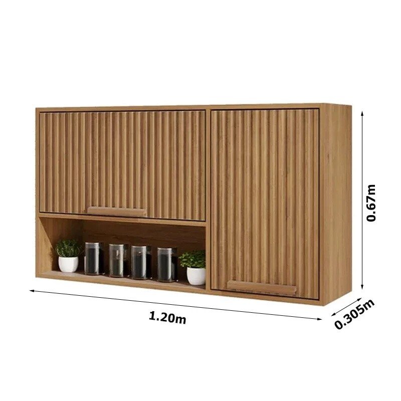 Balcão de Cozinha 1,20m Flórida Cinamomo/Off + Aéreo Ripado 1,20m Flórida Cinamomo/Off com Porta Basculante - Sallêto - Imagem 4