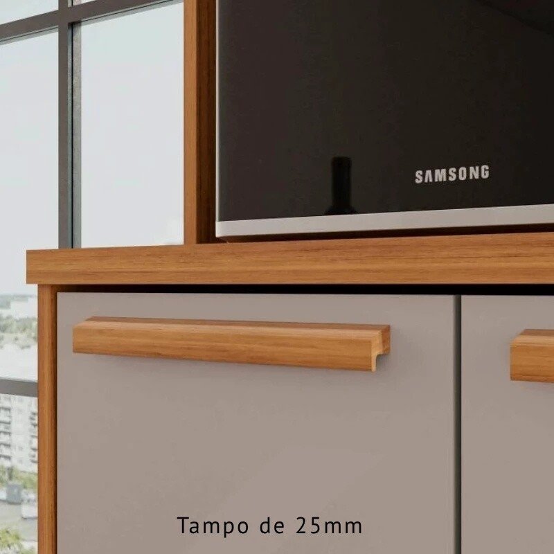 Balcão de Cozinha 1,20m Flórida Cinamomo/Off + Aéreo Ripado 1,20m Flórida Cinamomo/Off com Porta Basculante - Sallêto - Imagem 7