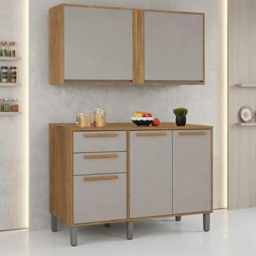 Balcão de Cozinha 1,20m Flórida Cinamomo/Off + Aéreo 1,20m Pérola Cinamomo/Off - Sallêto
