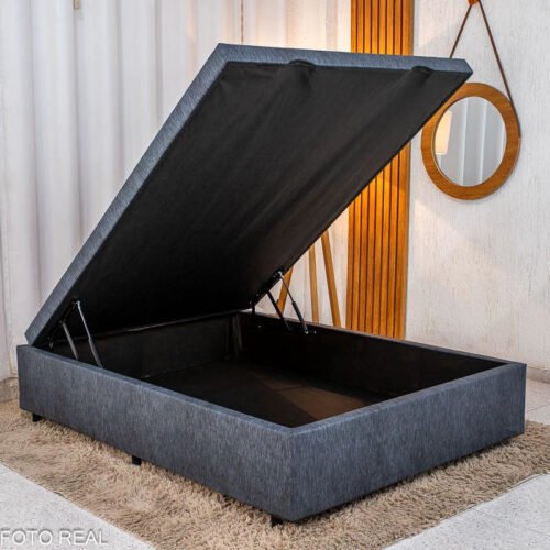 Base Box Baú Casal Confort Linhão Petróleo Blindado 138x188x45 cm - Issacar