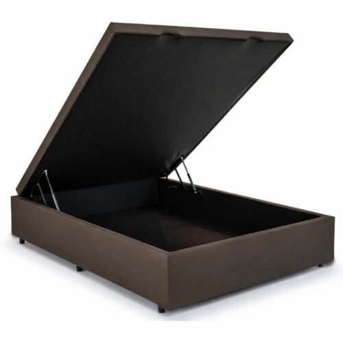 Base Box Baú Casal Confort Sued Marrom Blindado 138x188x45 cm - Issacar