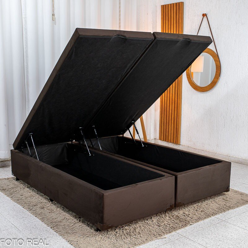 Base Box Baú Queen Bipartido Confort Sued Marrom Blindado 158x198x45 cm - Issacar