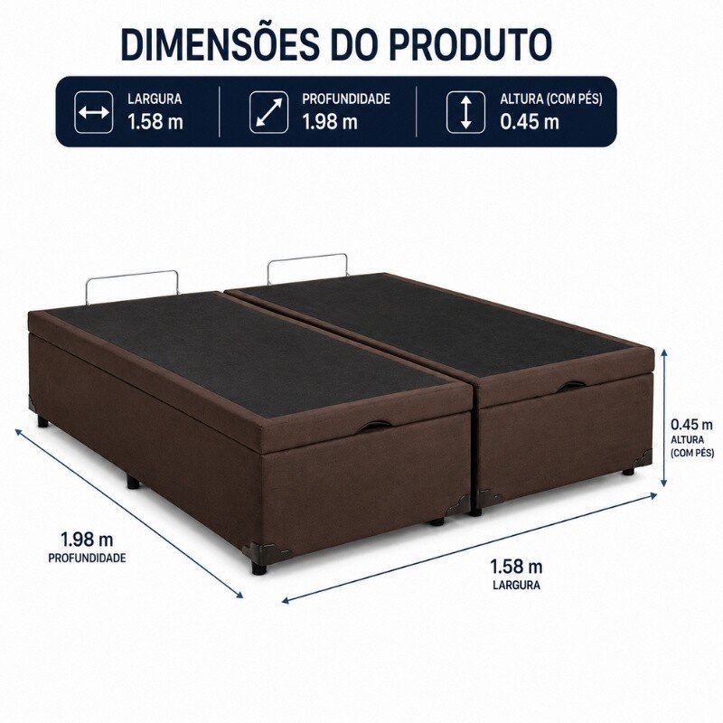 Base Box Baú Queen Bipartido Confort Sued Marrom Blindado 158x198x45 cm - Issacar - Imagem 2