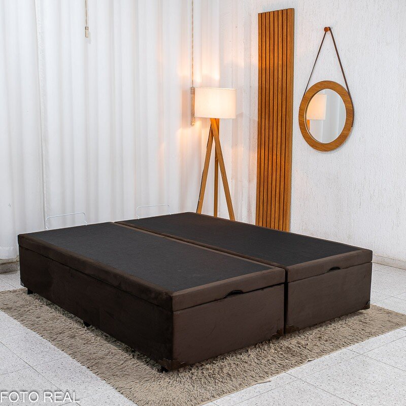 Base Box Baú Queen Bipartido Confort Sued Marrom Blindado 158x198x45 cm - Issacar - Imagem 3