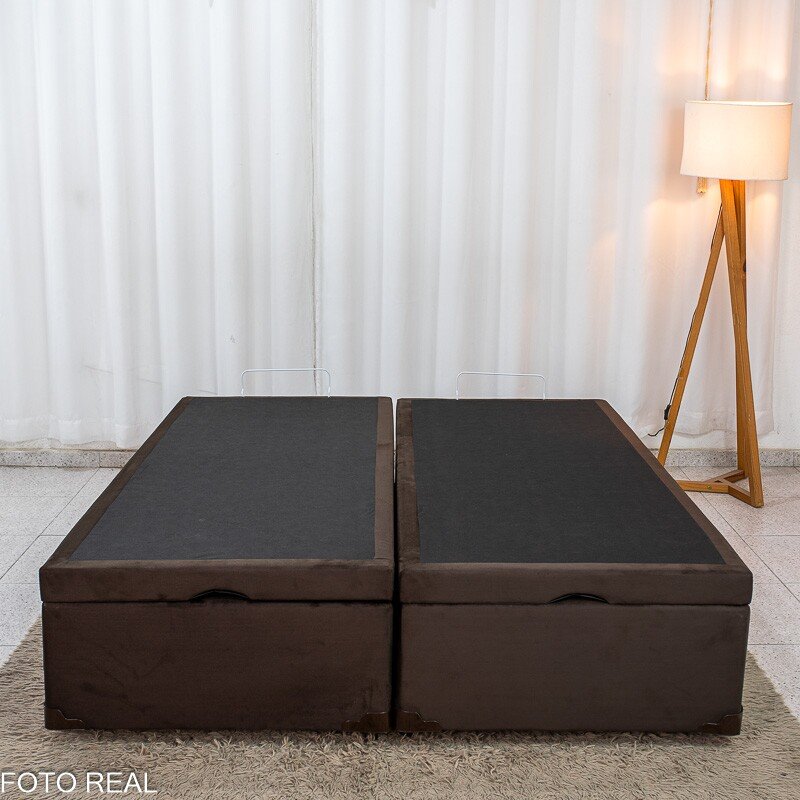 Base Box Baú Queen Bipartido Confort Sued Marrom Blindado 158x198x45 cm - Issacar - Imagem 4
