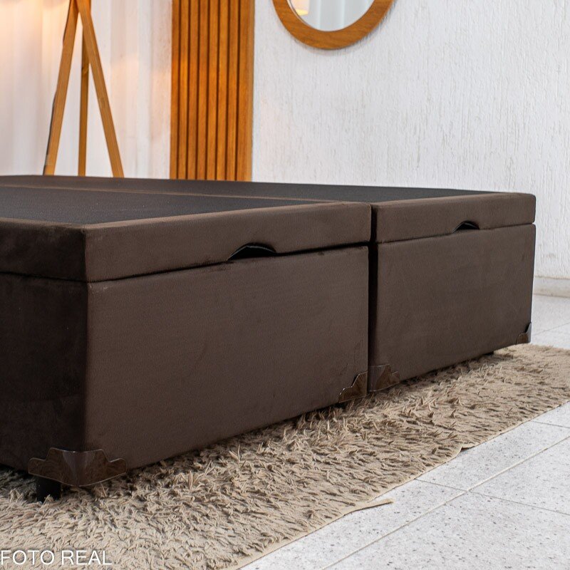 Base Box Baú Queen Bipartido Confort Sued Marrom Blindado 158x198x45 cm - Issacar - Imagem 5