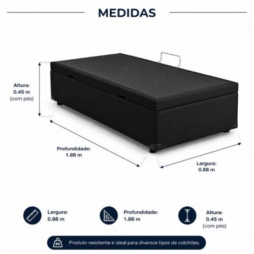 Alternative view of Base Box Baú Solteiro Confort Sued Preto Blindado 88x188x45 - Issacar