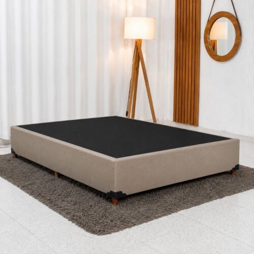 Base Box Casal Linhão Bege Blindada 138x188x35 cm - Elitebox