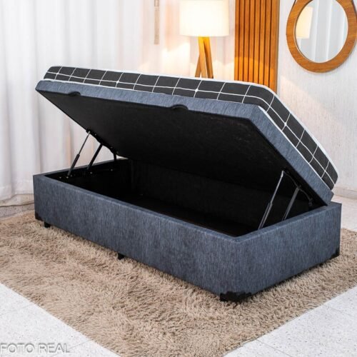 Colchão Solteiro Espuma Soffie Lotus Nosso Sonho + Base Box Baú Solteiro Confort Linhão Petróleo Blindado Issacar - 88x188x57 cm