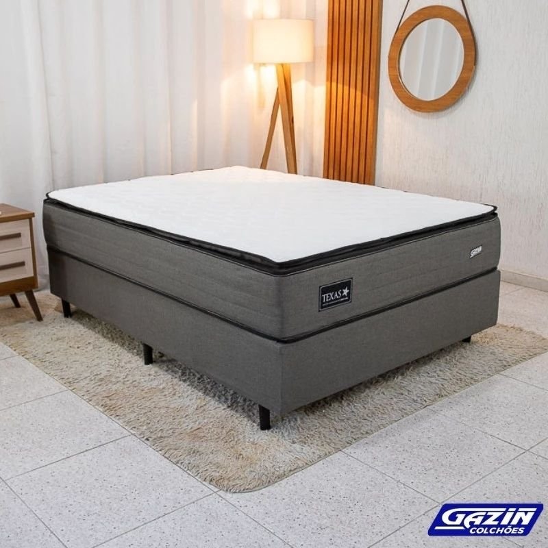 Colchão Casal Molas Ensacadas BlueWave Texas Gazin + Base Box Casal Universal Linho Grafite Gazin - 138x188x69