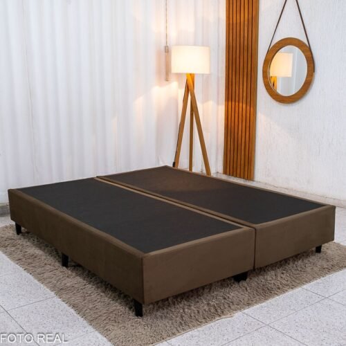 Base Box Queen Bipartida Sued Marrom 158x198x37 cm - Ortobel