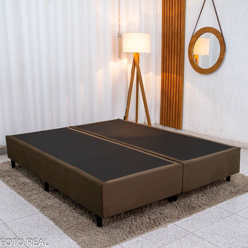 Base Box Queen Bipartida Sued Marrom 158x198x37 cm - Ortobel