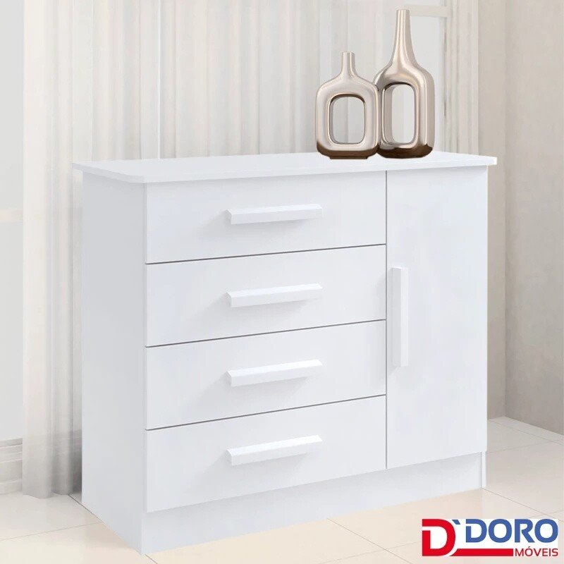 Cômoda 1,10m Firenze Branco 4 Gavetas e Sapateira - D Doro