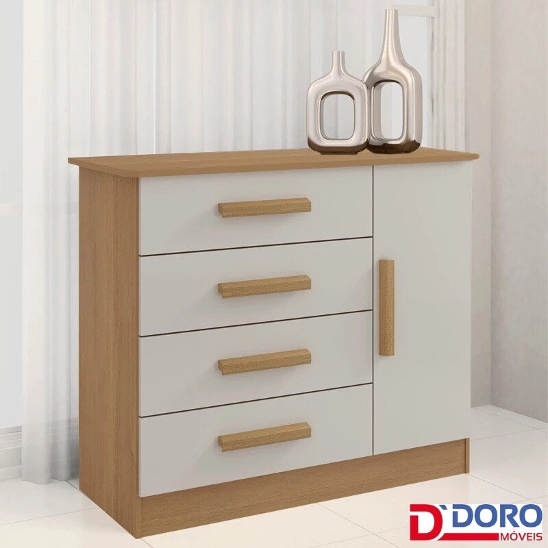 Cômoda 1,10m Firenze Cinamomo/Off 4 Gavetas e Sapateira - D Doro