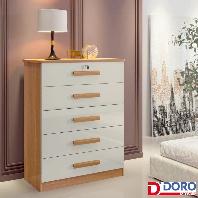 Cômoda 0,85m Ipanema Cinamomo/Off 5 Gavetas - D Doro