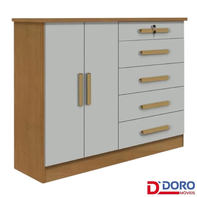 Cômoda 1,36m New Athos Cinamomo/Off 5 Gavetas e Sapateira - D Doro
