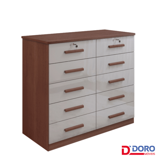 Cômoda 1,35m Ryad Castanho/Off 10 Gavetas - D Doro