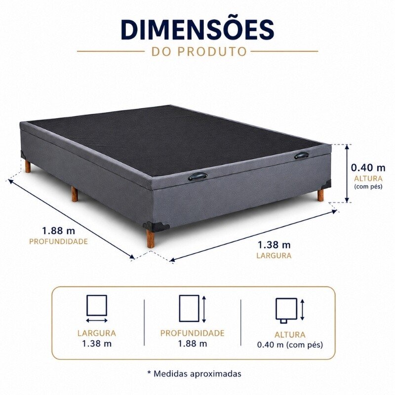 Base Box Baú Casal Carioca Sued Cinza Blindado 138x188x40 cm - Bioflex - Imagem 6