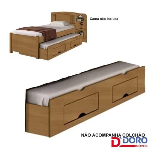 Cama Auxiliar Solteiro Box Plus Cinamomo com 2 Gavetas 100% MDF - D Doro