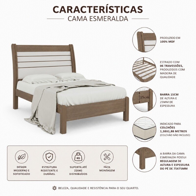 Cama Casal Esmeralda Plus Castanho/Off - D Doro - Imagem 4