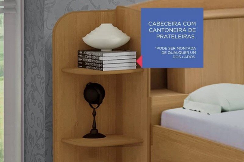 Cama Solteiro Milênio Cinamamo Cabeceira com Baú + Cama Auxiliar Box Plus Cinamamo 2 Gavetas - D Doro - Imagem 5