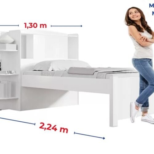 Alternative view of Cama Solteiro Milênio Branca 1,30m Cabeceira com Baú 100% MDF - D Doro