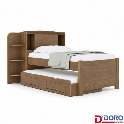 Cama Solteiro Milênio Castanho Cabeceira com Baú + Cama Auxiliar Box Plus Castanho 2 Gavetas - D Doro