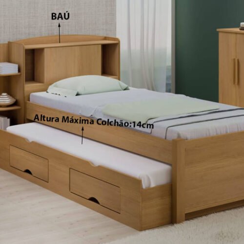Alternative view of Cama Solteiro Milênio Cinamamo Cabeceira com Baú + Cama Auxiliar Box Plus Cinamamo 2 Gavetas - D Doro