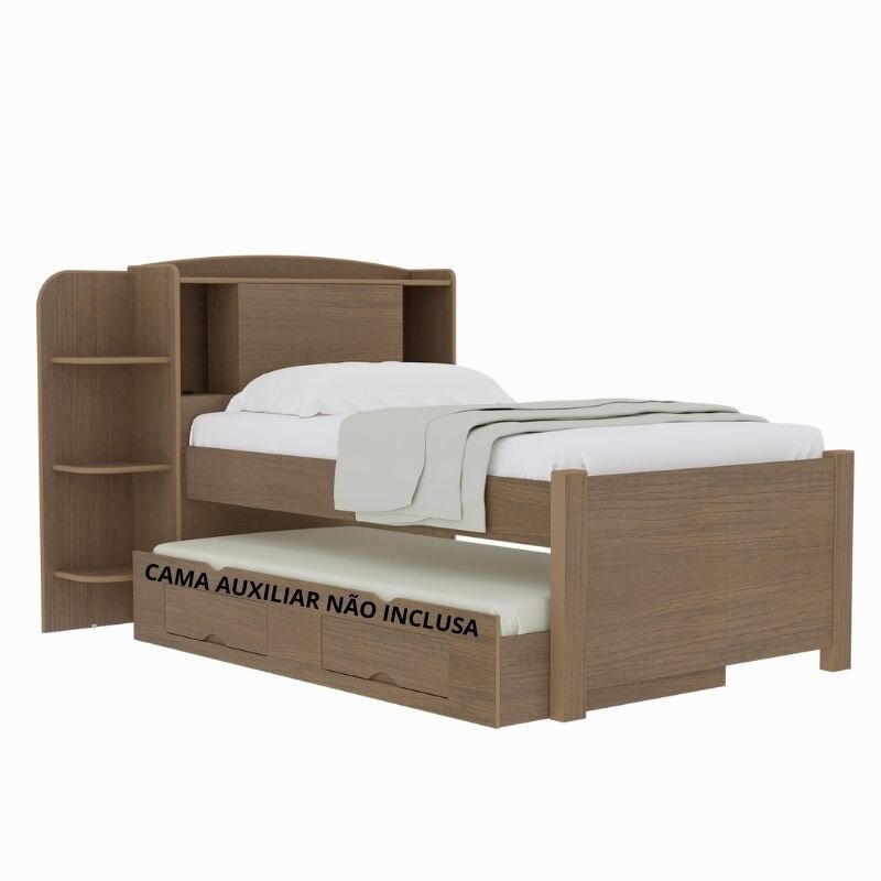 Cama Solteiro Milênio Castanho 1,30m Cabeceira com Baú 100% MDF - D Doro - Imagem 2