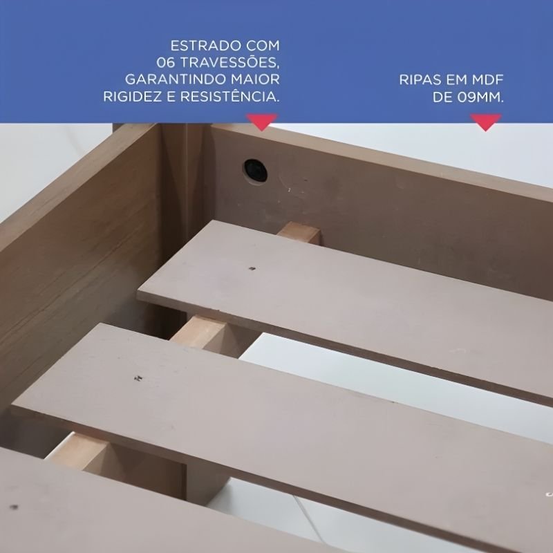 Cama Solteiro Milênio Castanho 1,30m Cabeceira com Baú 100% MDF - D Doro - Imagem 5
