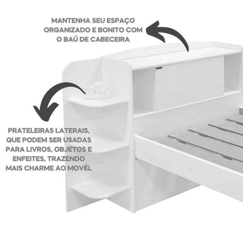 Cama Solteiro Milênio Castanho 1,30m Cabeceira com Baú 100% MDF - D Doro - Imagem 6