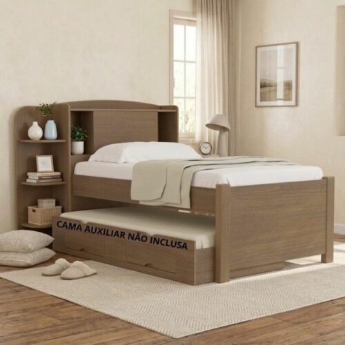 Cama Solteiro Milênio Castanho 1,30m Cabeceira com Baú 100% MDF - D Doro