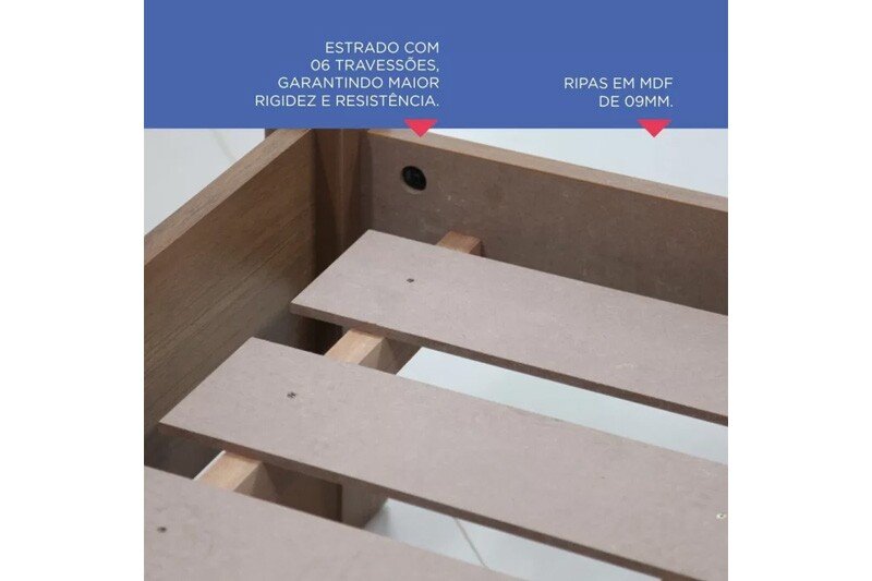 Cama Solteiro Milênio Cinamamo Cabeceira com Baú + Cama Auxiliar Box Plus Cinamamo 2 Gavetas - D Doro - Imagem 4