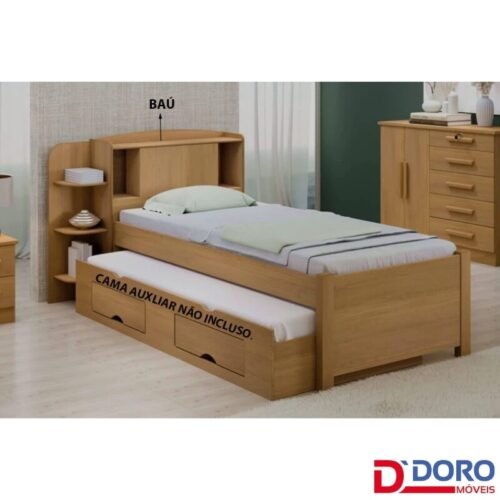 Cama Solteiro Milênio Cinamomo 1,30m Cabeceira com Baú 100% MDF - D Doro